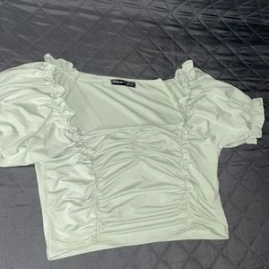 Lime green puffy sleeves cropped bouse
